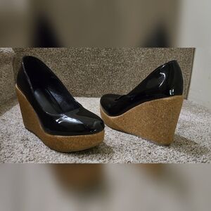 Black Patent Leather Wedge Shoes